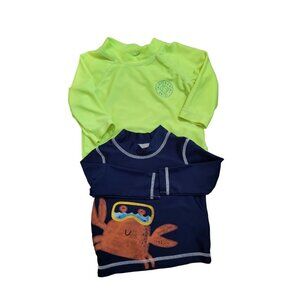 Baby Gap Carters Lot of 2 Infants Long Sleeve Rash Guards, 3 mths, Neon, Crab
